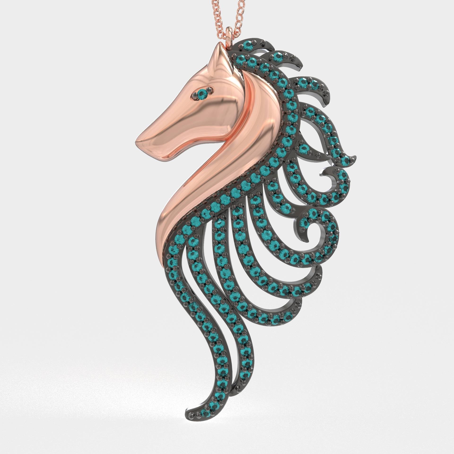 Sea Spirit Artistic Seahorse Pendant with Petrol Stones