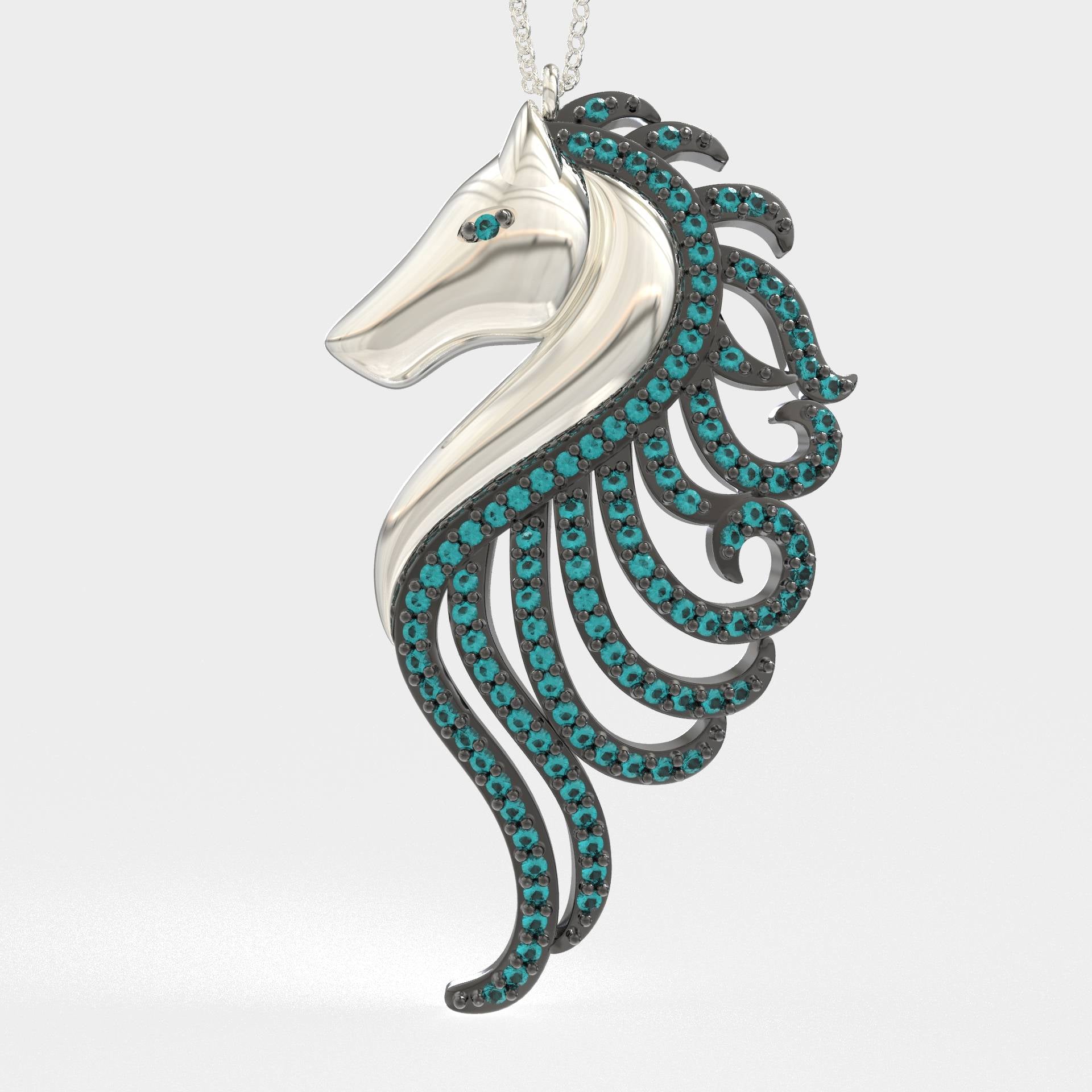 Sea Spirit Artistic Seahorse Pendant with Petrol Stones