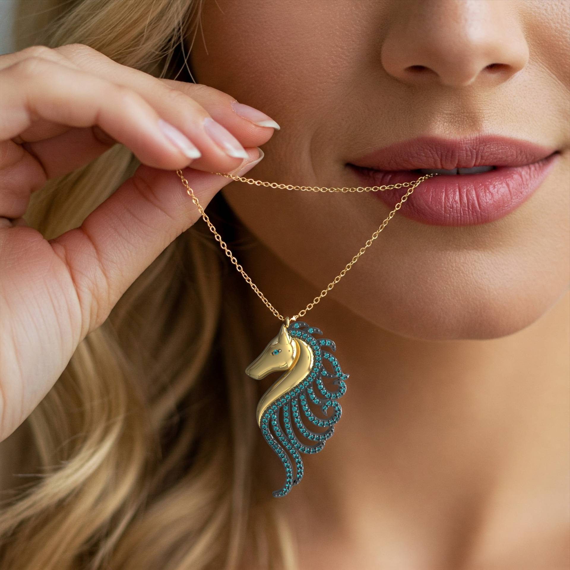 Sea Spirit Artistic Seahorse Pendant with Petrol Stones