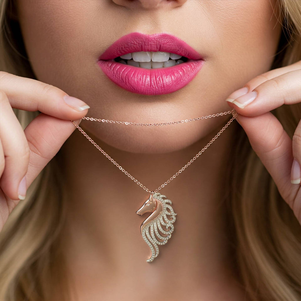 Sea Spirit Artistic Seahorse Pendant with Petrol Stones