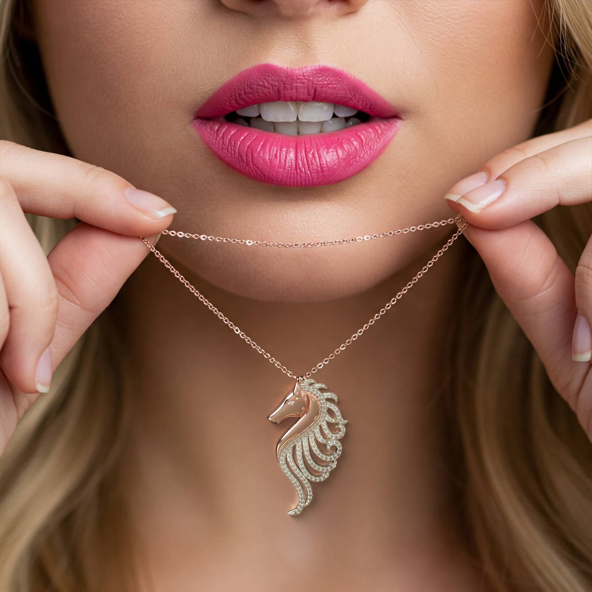 Sea Spirit Artistic Seahorse Pendant with Petrol Stones