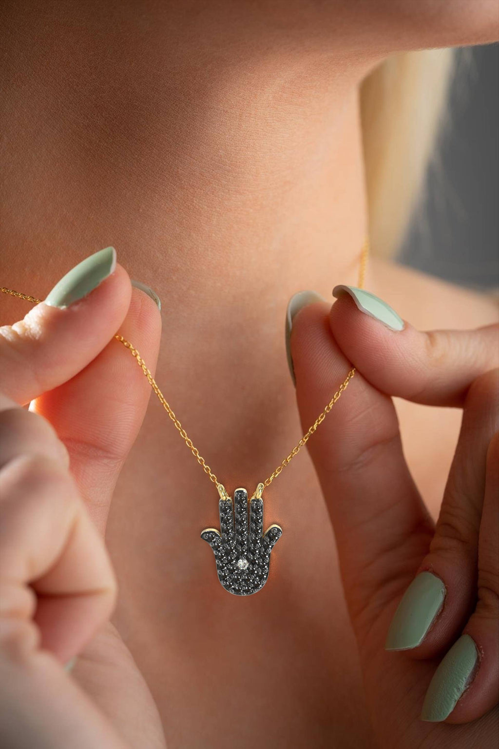 Elegant Silver Hamsa Pendant Necklace