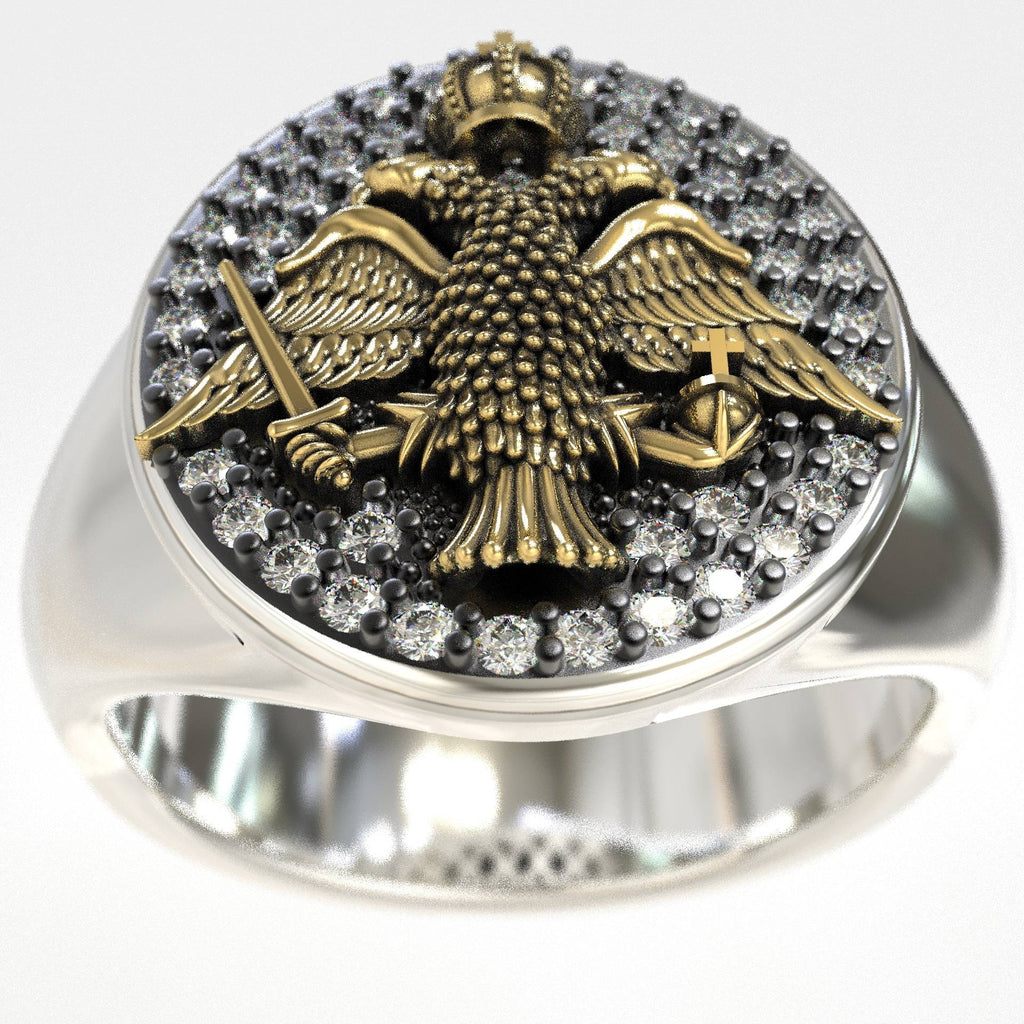 Double-Headed Eagle Power Ring in Silver & Gold