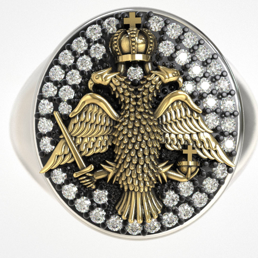Double-Headed Eagle Power Ring in Silver & Gold