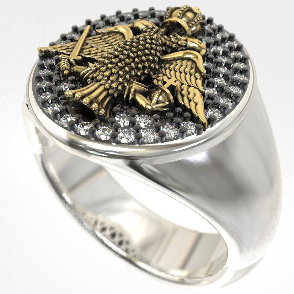 Double-Headed Eagle Power Ring in Silver & Gold