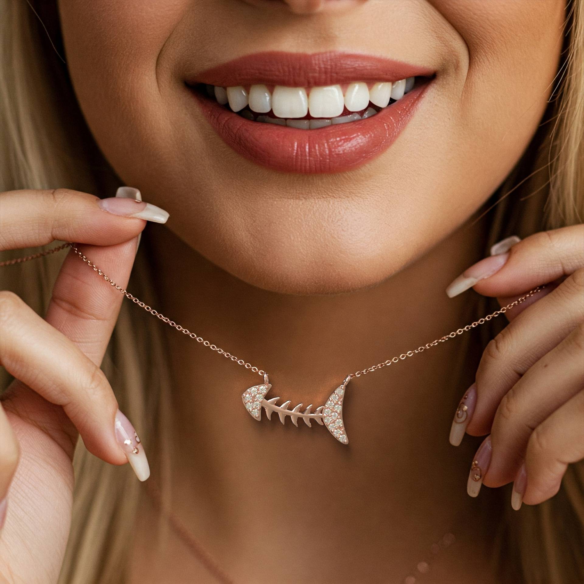 Oceanic Elegance Silver Fishbone Necklace