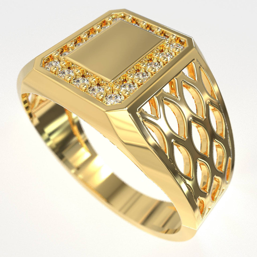 Men’s 9K Gold Ring with White Diamonds