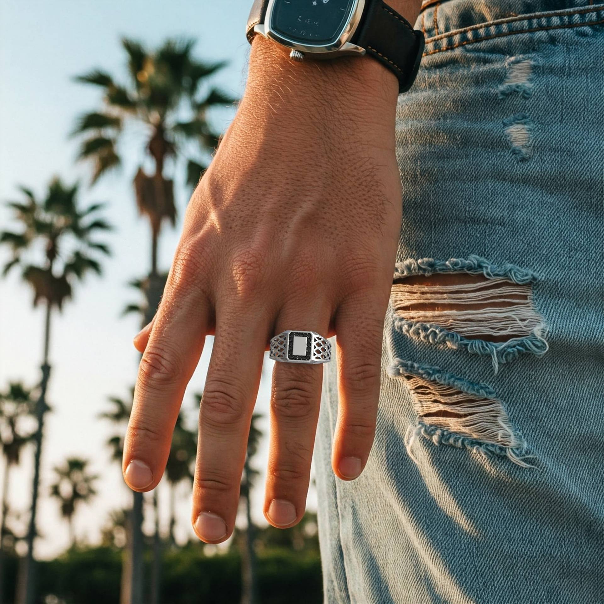 Men’s 9K Gold Ring with 0.18ct Black Diamonds