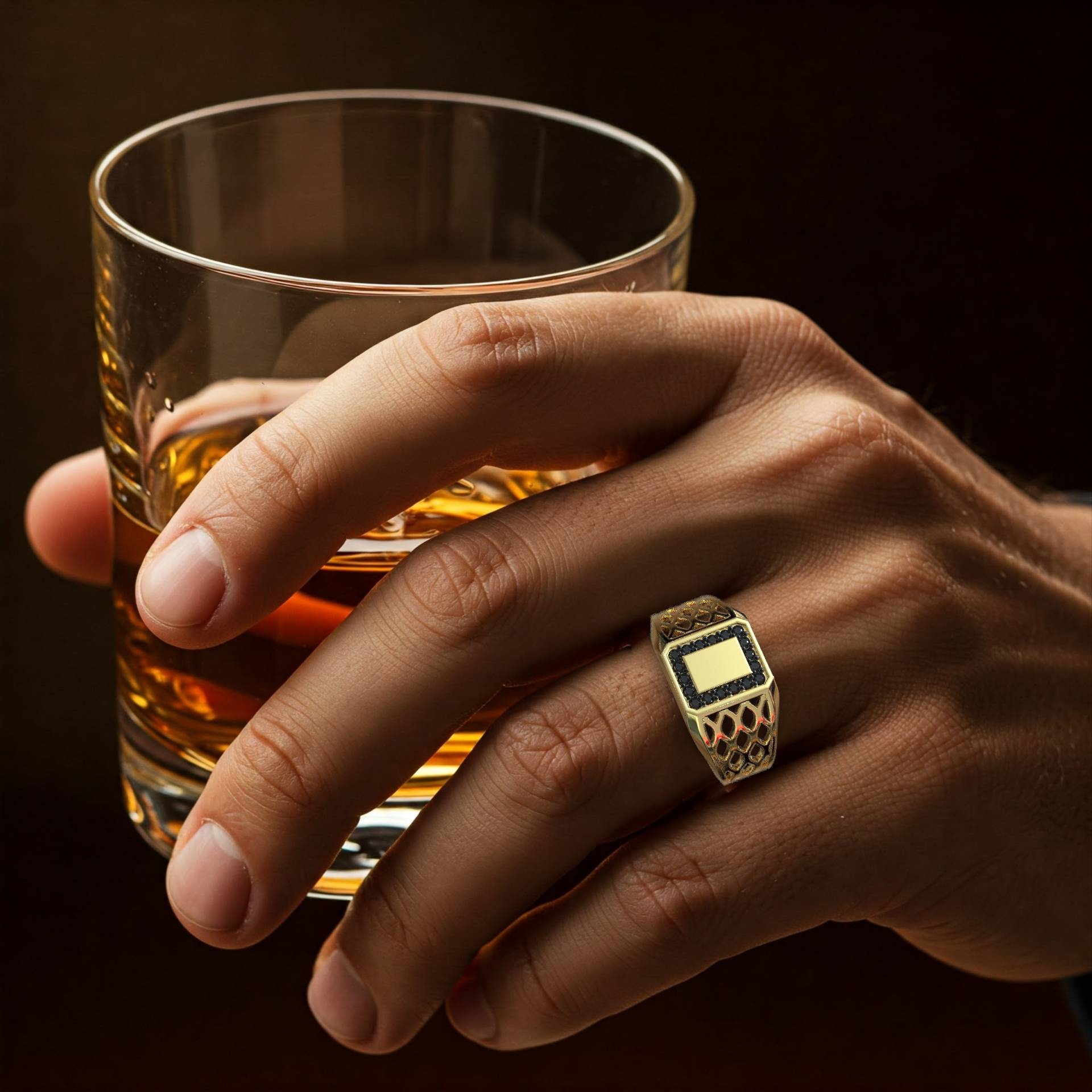 Men’s 9K Gold Ring with 0.18ct Black Diamonds