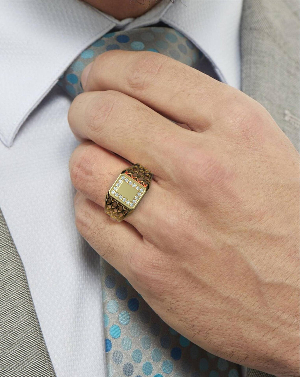 Men’s 9K Gold Ring with White Diamonds