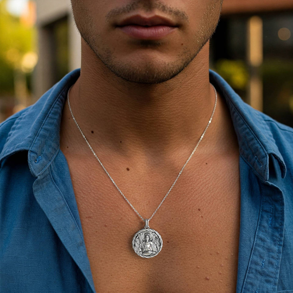 Elegant Silver  Archangel Michael Pendant