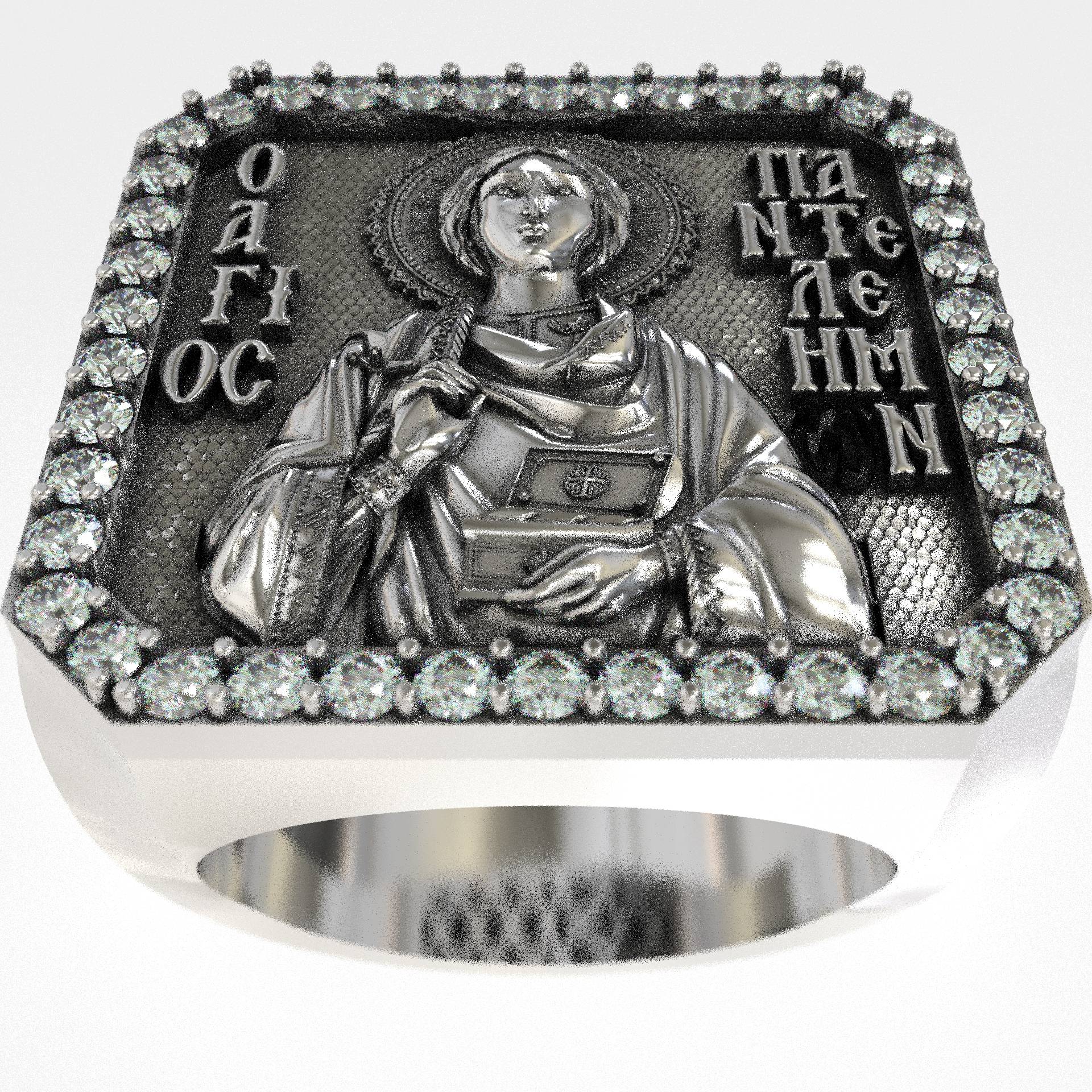Orthodox Protective Men's St. Panteleimon Signet Ring