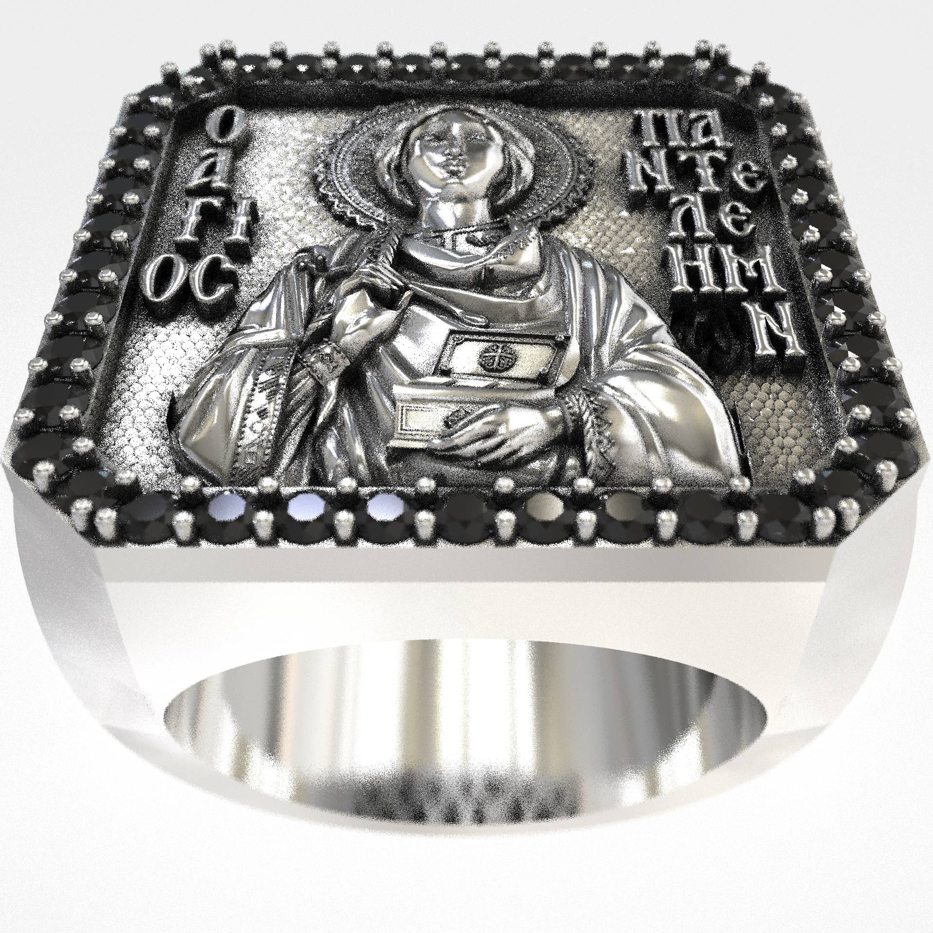 Orthodox Protective Men's St. Panteleimon Signet Ring