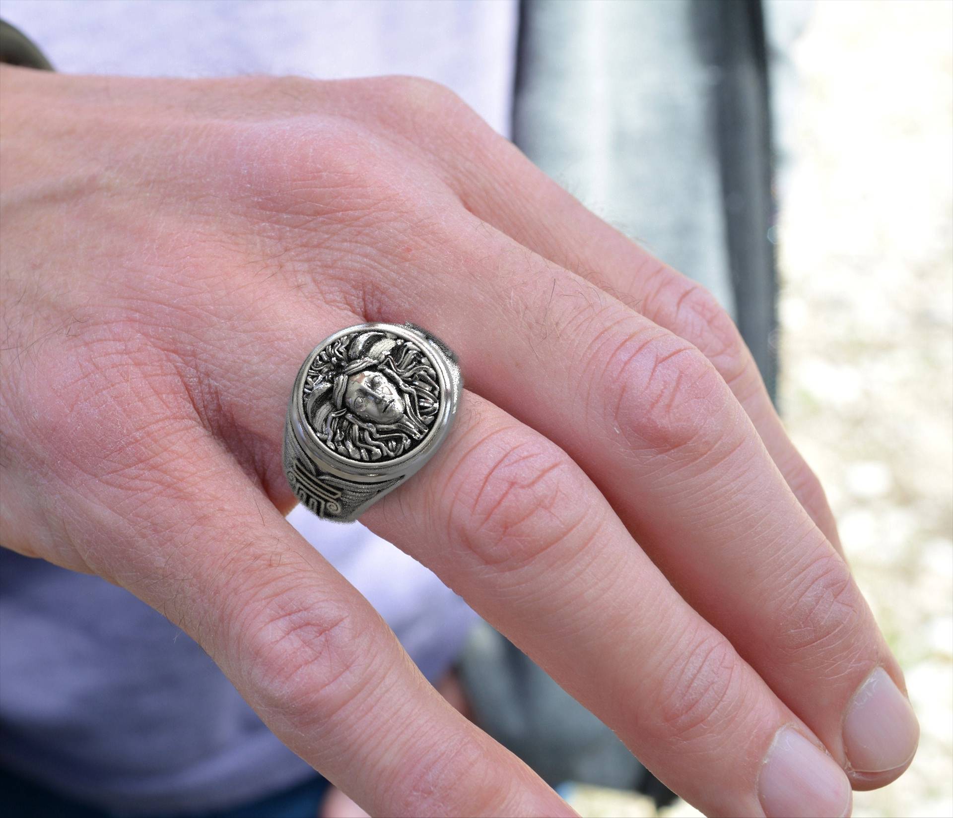 Ancient Greek Arcadian Medusa Men's Signet Ring