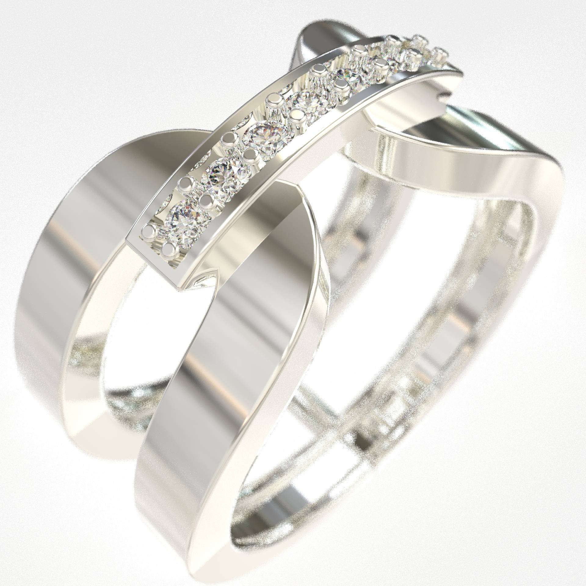 Elegant  Chevalier Ring with White Zircons