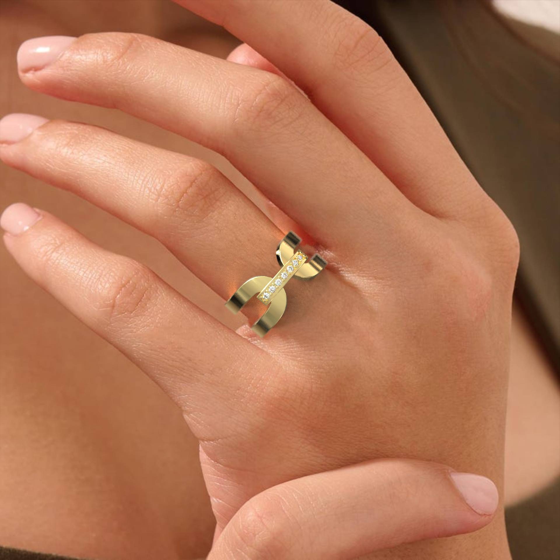 Elegant  Chevalier Ring with White Zircons