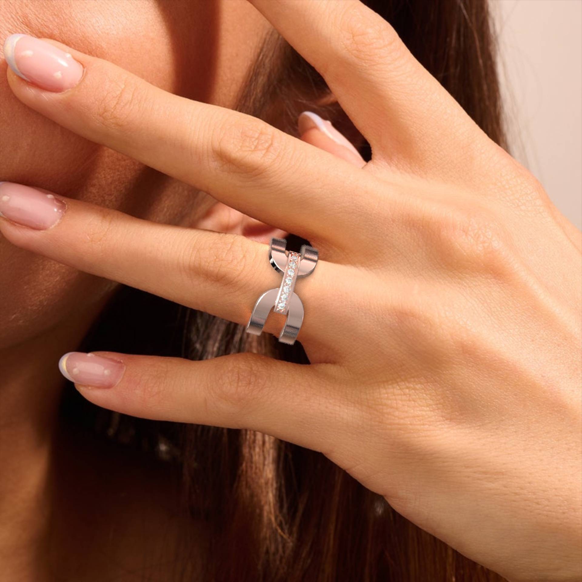 Elegant  Chevalier Ring with White Zircons