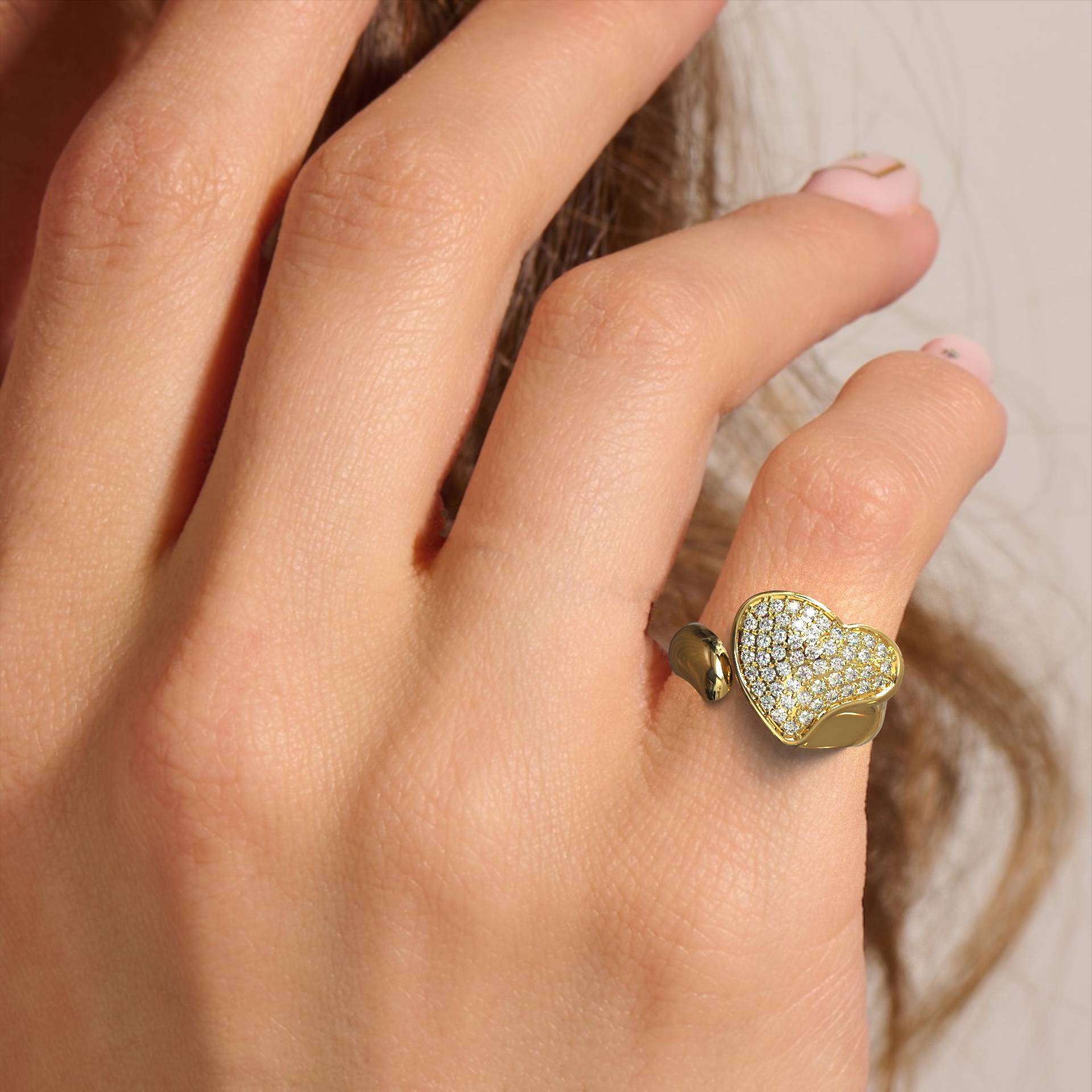 Chevalier Style Heart Ring With Pave White Zircon