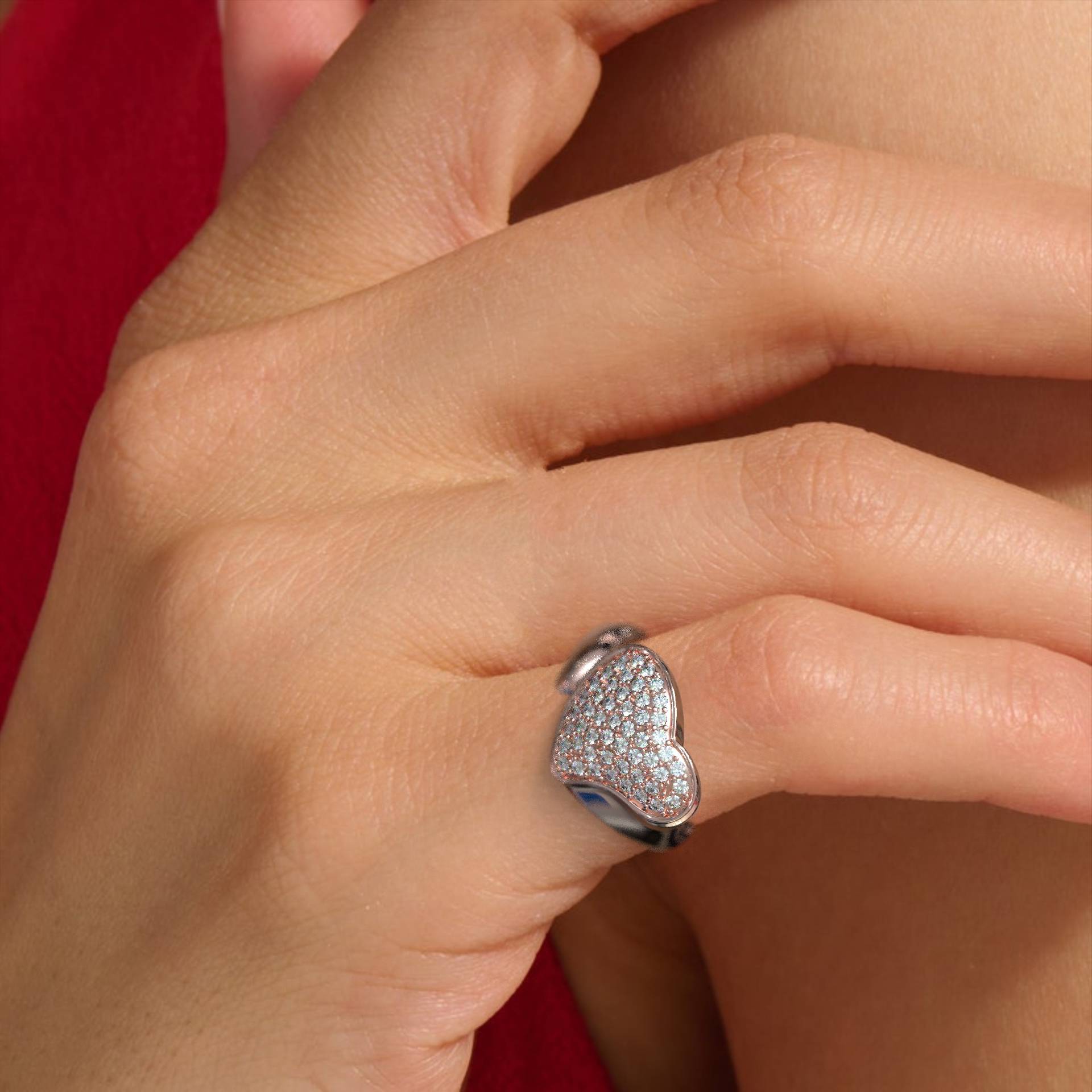 Chevalier Style Heart Ring With Pave White Zircon