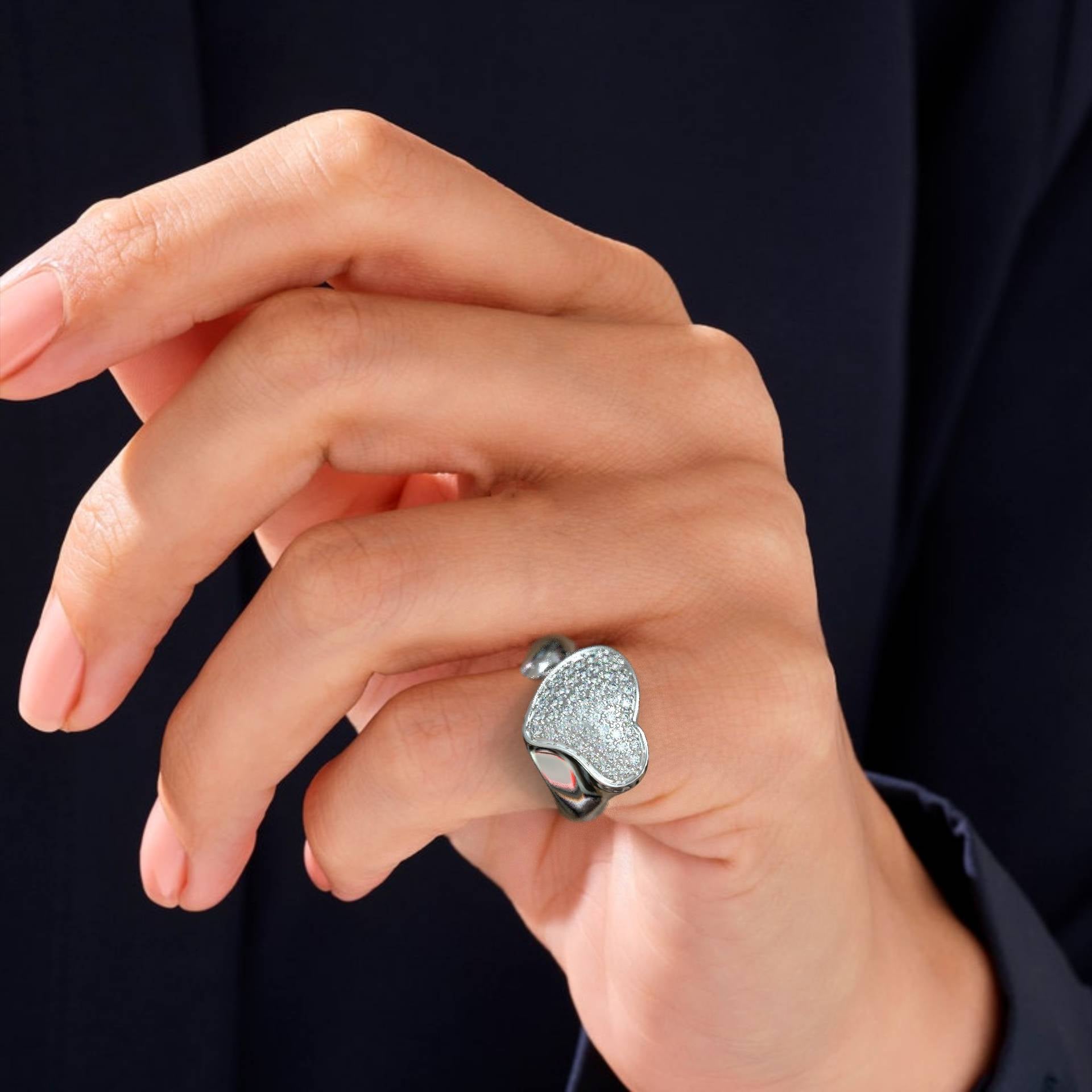 Chevalier Style Heart Ring With Pave White Zircon