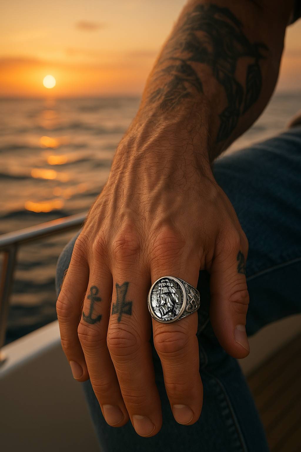 Nautical Ring For men - Sailor Ring - Anchor Ring
