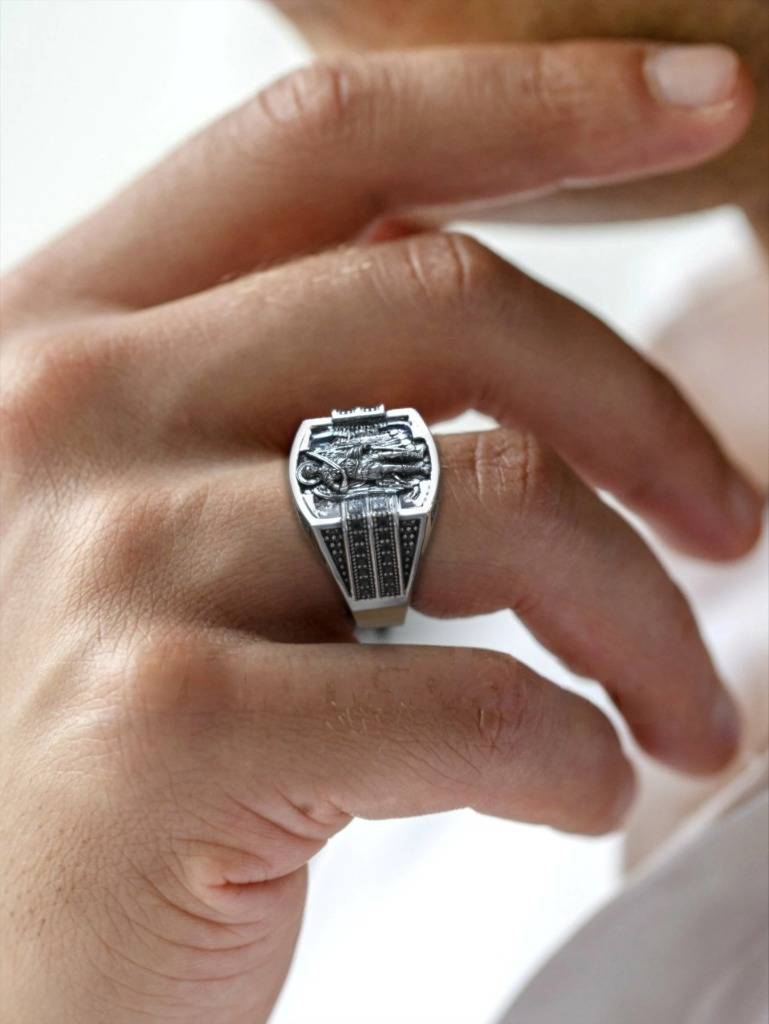 Guardian Angel Ring – Black Stone & Silver Archangel Ring