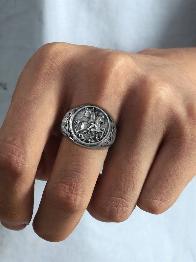 Christian Gift Silver Saint George Signet Ring