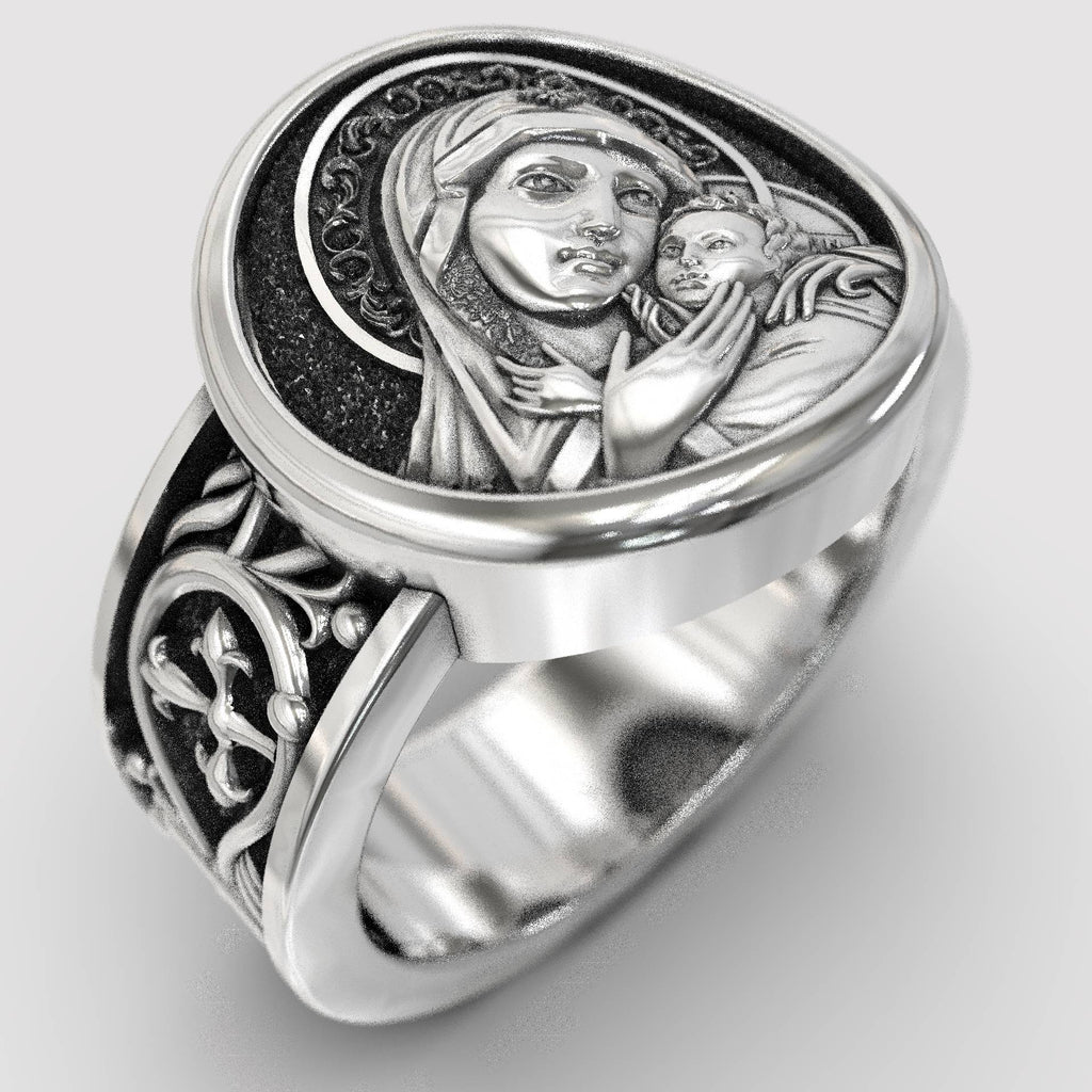 Religious Virgin Mary & Jesus Signet Ring
