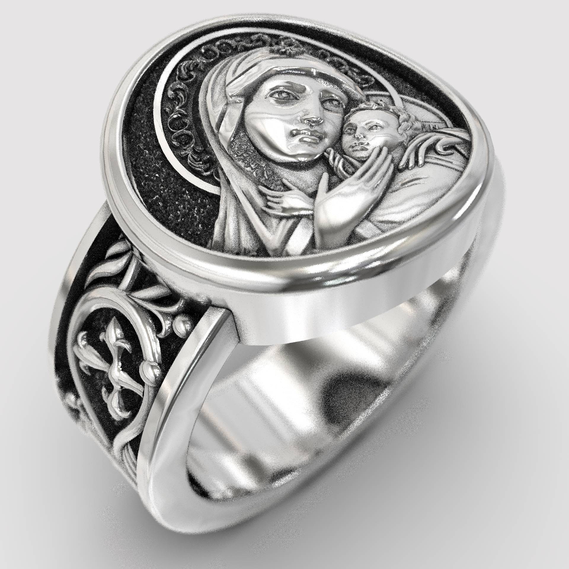 Religious Virgin Mary & Jesus Signet Ring
