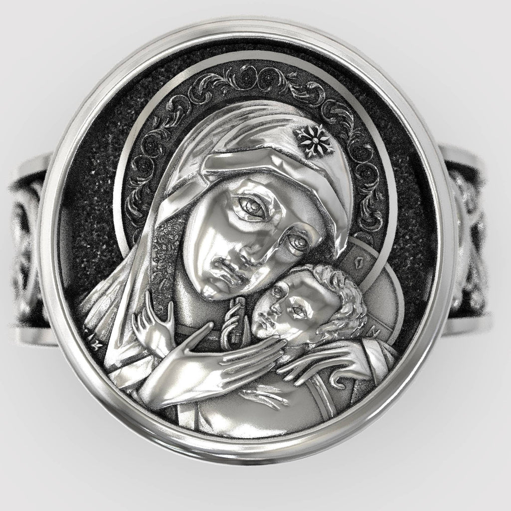 Religious Virgin Mary & Jesus Signet Ring
