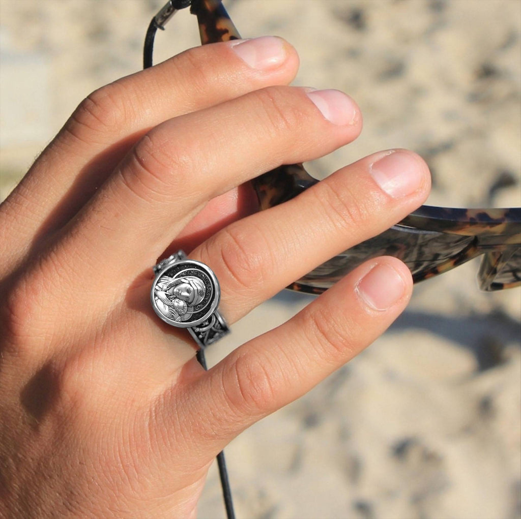 Religious Virgin Mary & Jesus Signet Ring