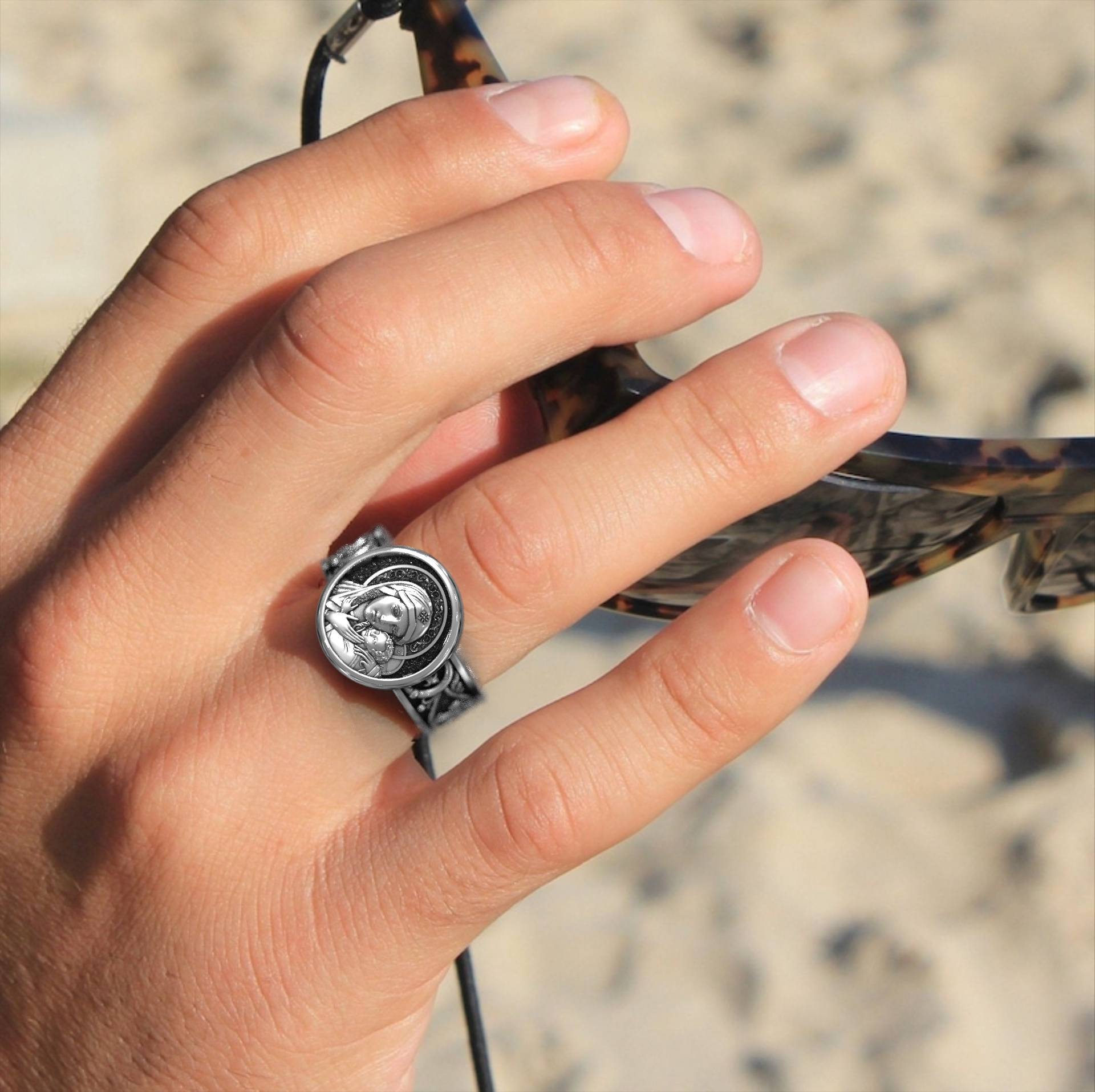 Religious Virgin Mary & Jesus Signet Ring