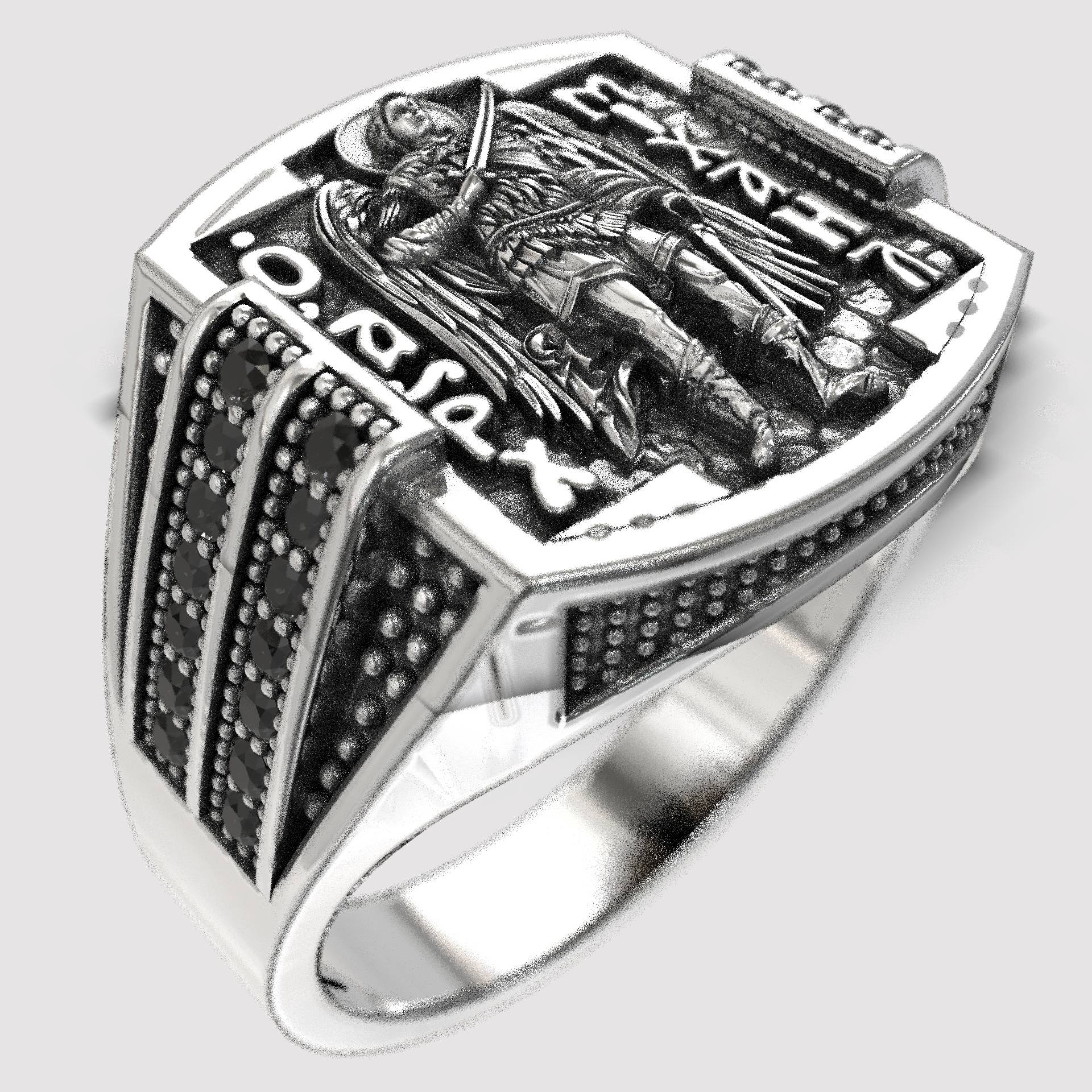 Guardian Angel Ring – Black Stone & Silver Archangel Ring