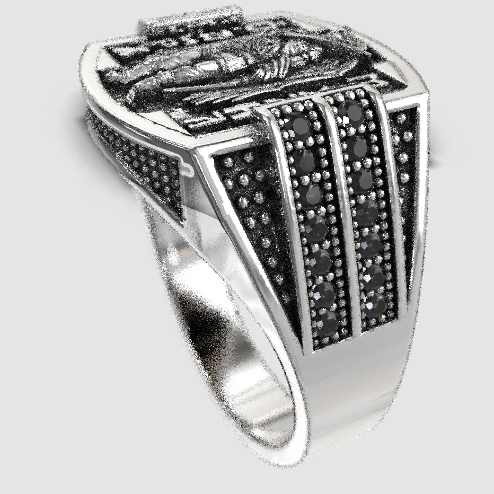Guardian Angel Ring – Black Stone & Silver Archangel Ring