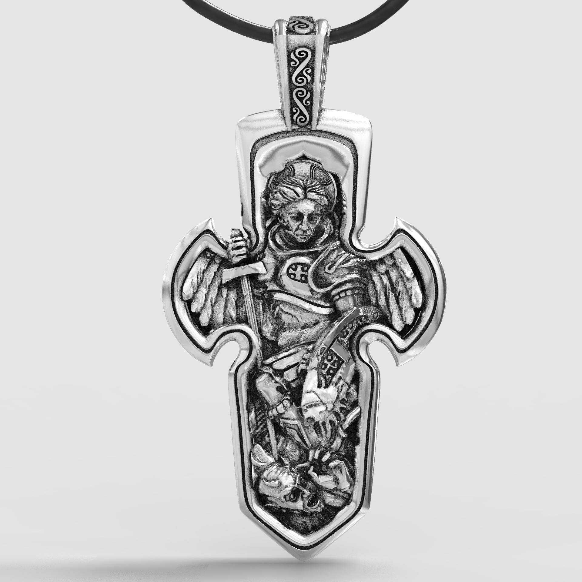 Silver Archangel Michael Cross Pendant