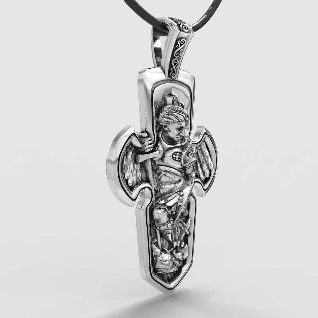 Silver Archangel Michael Cross Pendant