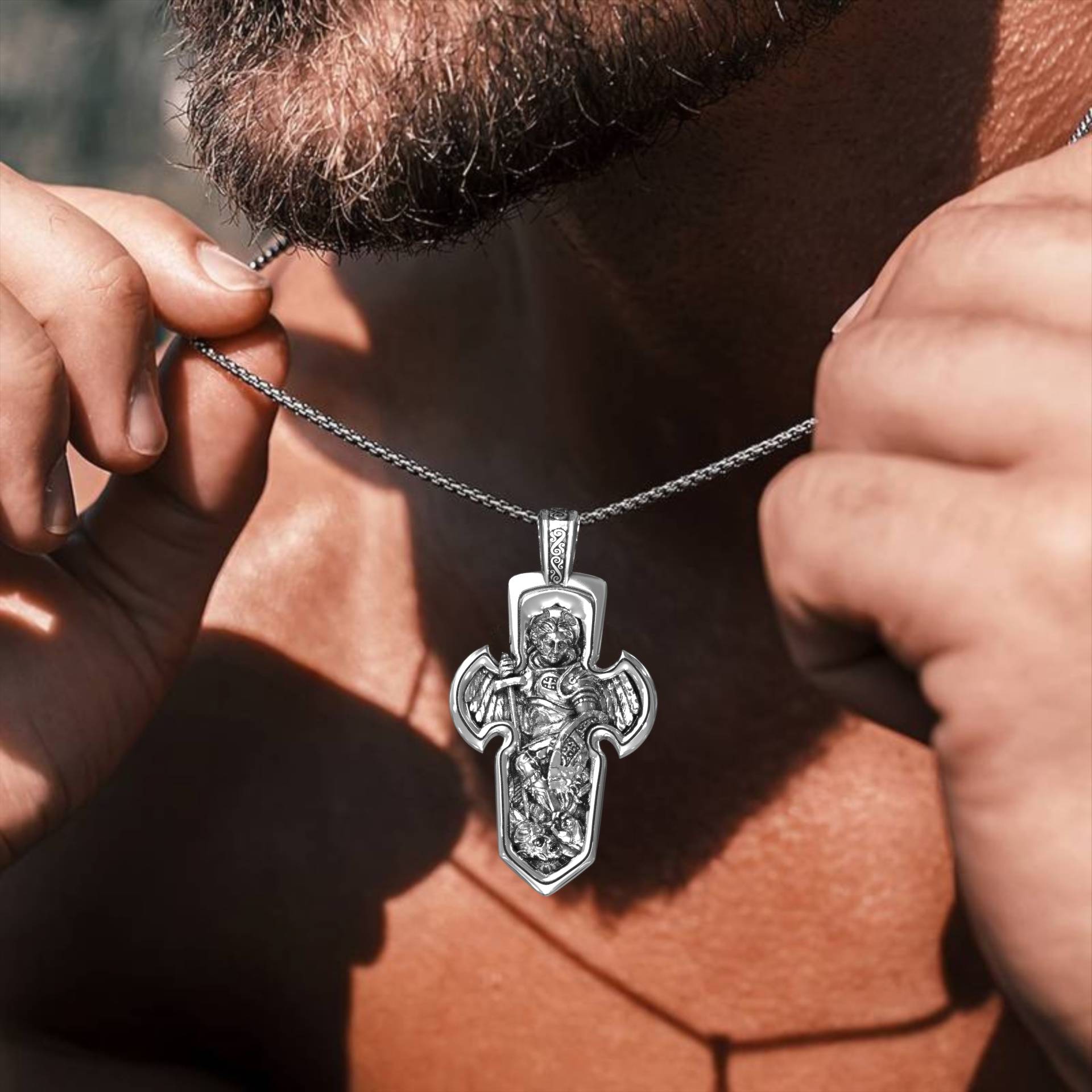 Silver Archangel Michael Cross Pendant