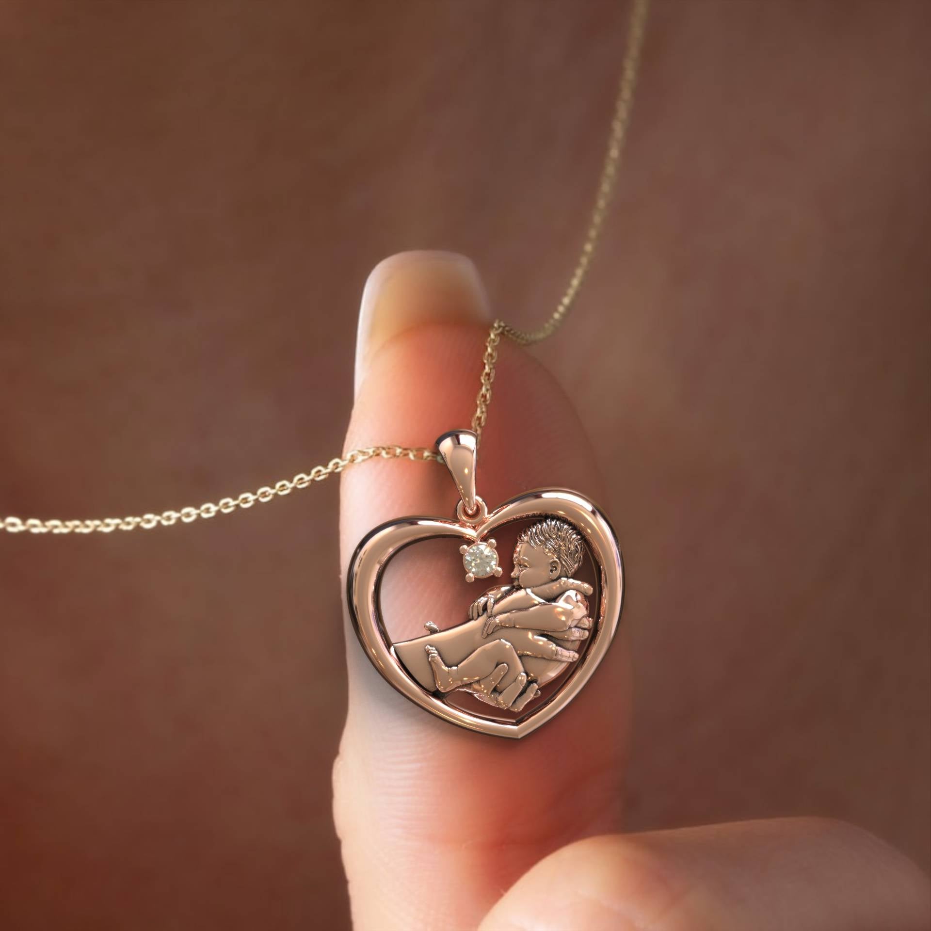 Eternal  Bond Mother & Baby Heart Necklace Pendant