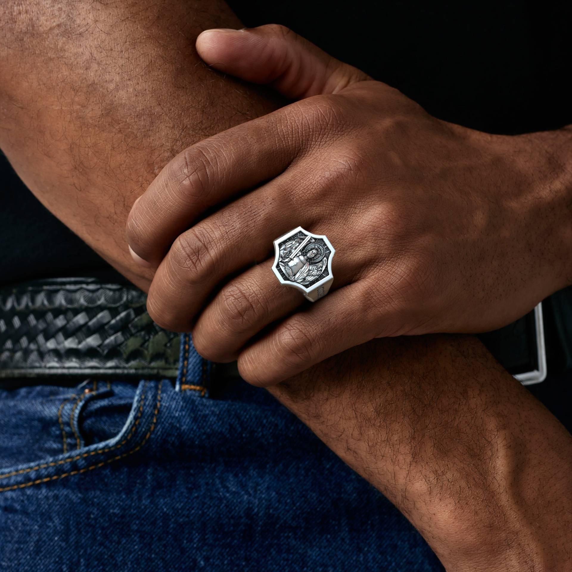 Christian Saint Michael  Men's Religious Signet Ring