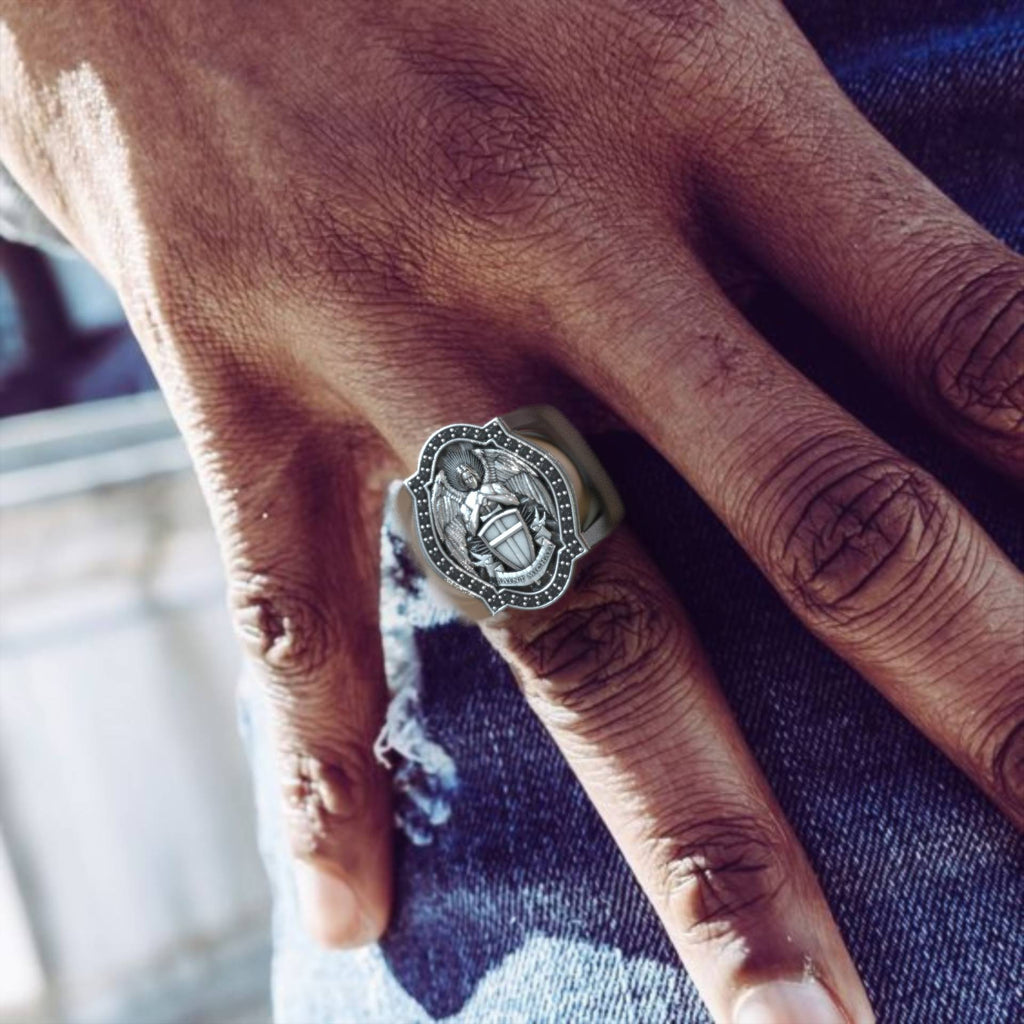 Saint Michael Christian Signet Ring Archangel