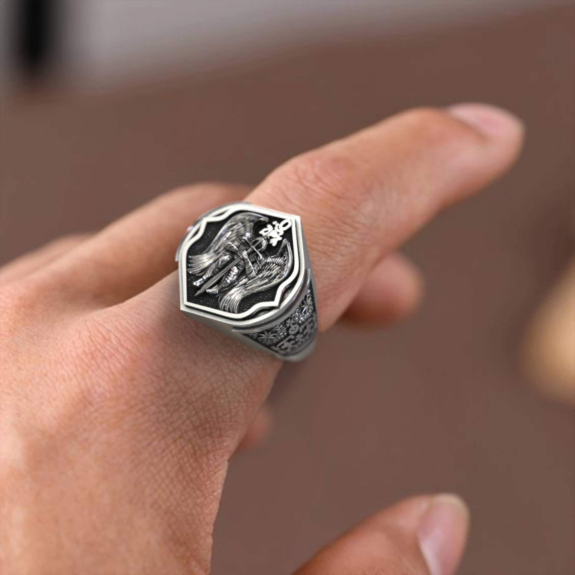 Protection Signet Ring For Men With Archangel Michael
