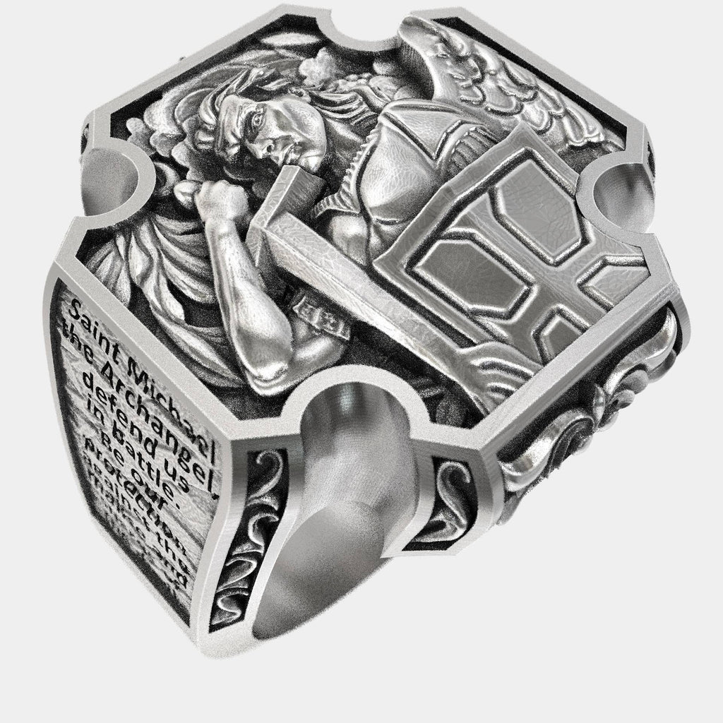 Religious Archangel Saint Michael Cross Signet Ring