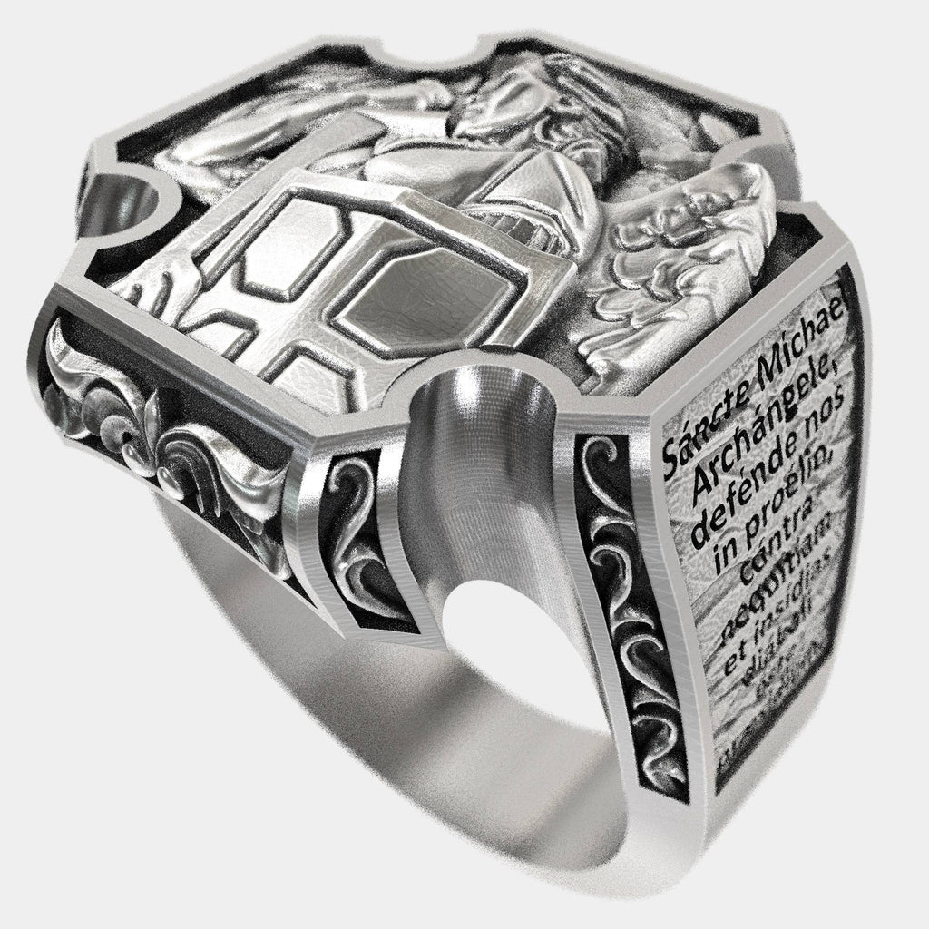 Religious Archangel Saint Michael Cross Signet Ring