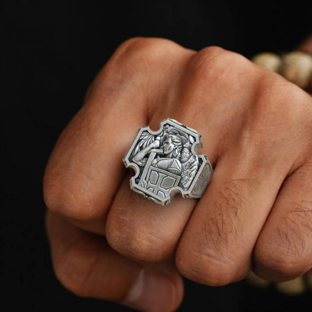 Religious Archangel Saint Michael Cross Signet Ring