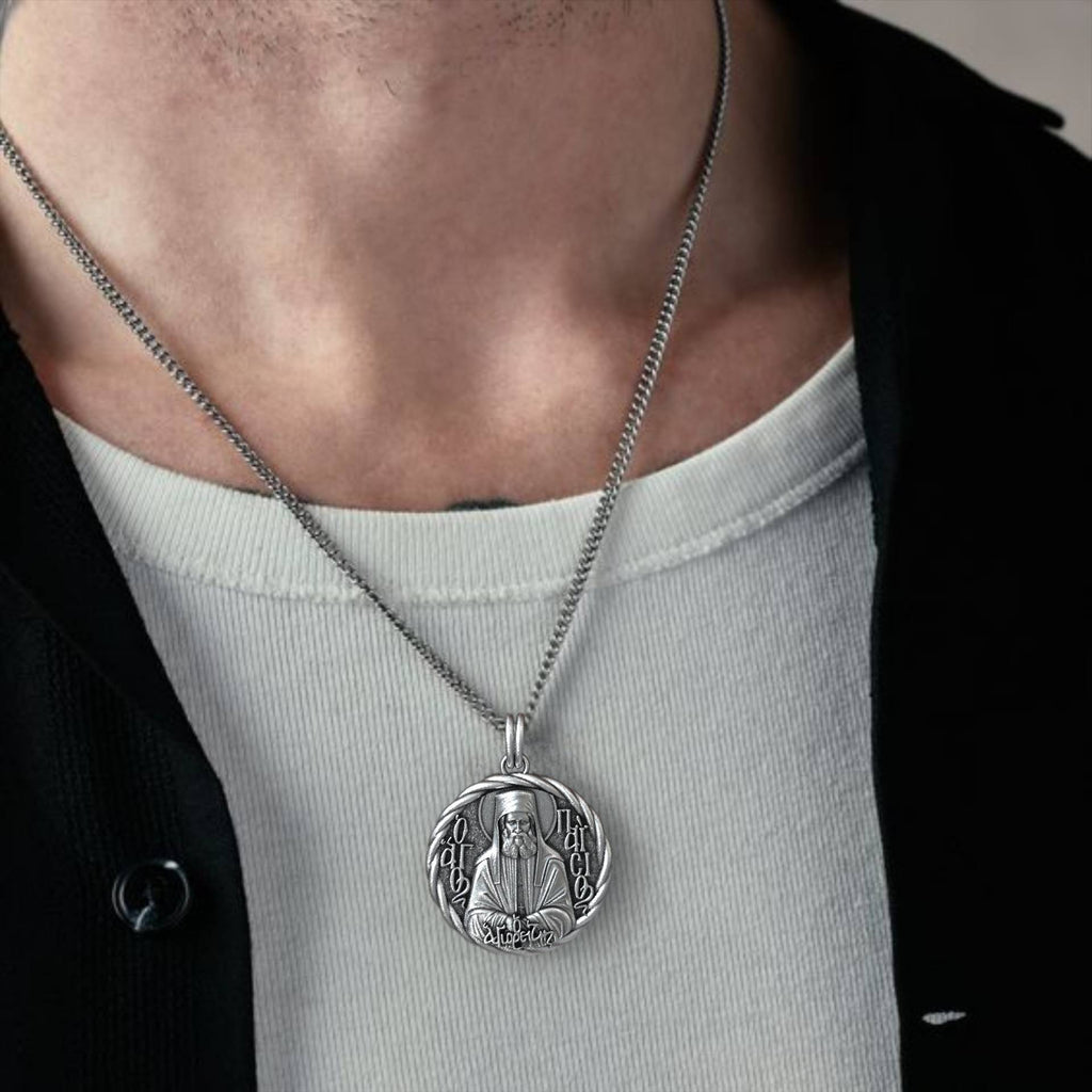 Men's Orthodox  Saint Paisios Sterling Silver Pendant