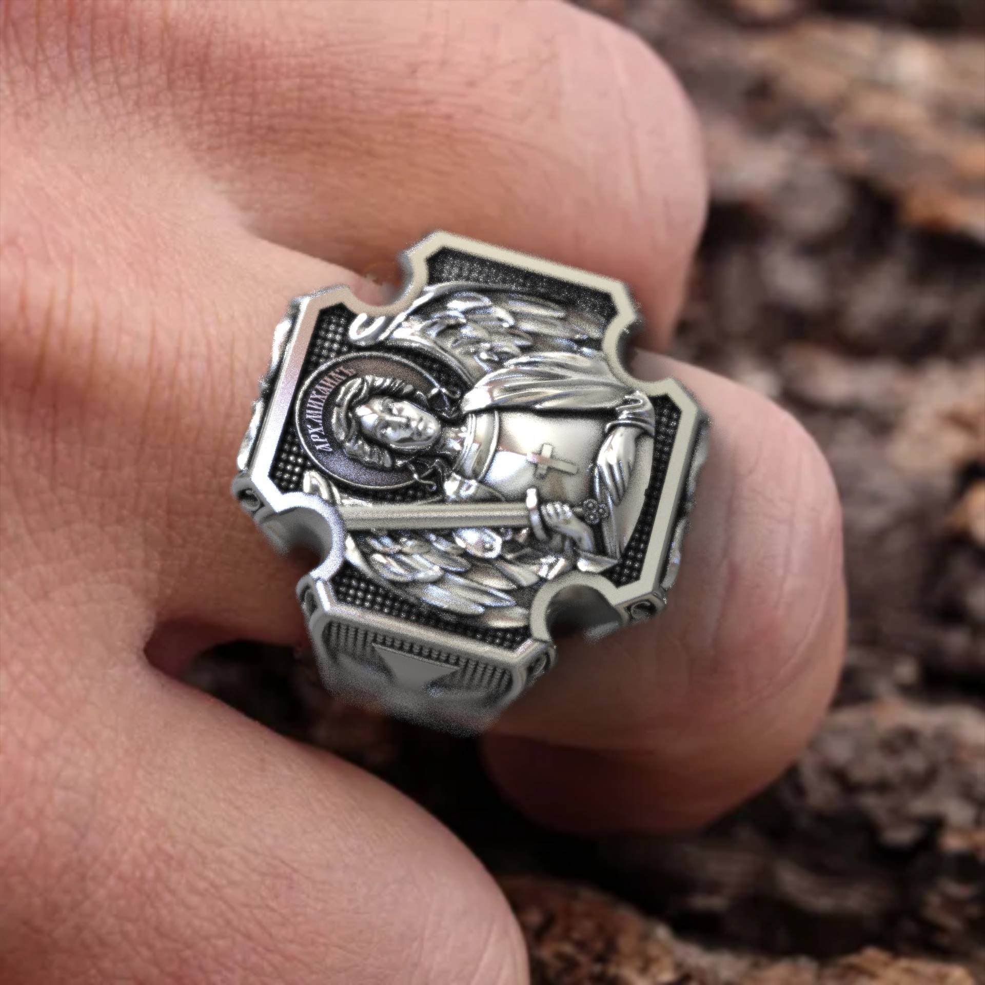 Saint Archangel Michael Signet Ring In Sterling Silver