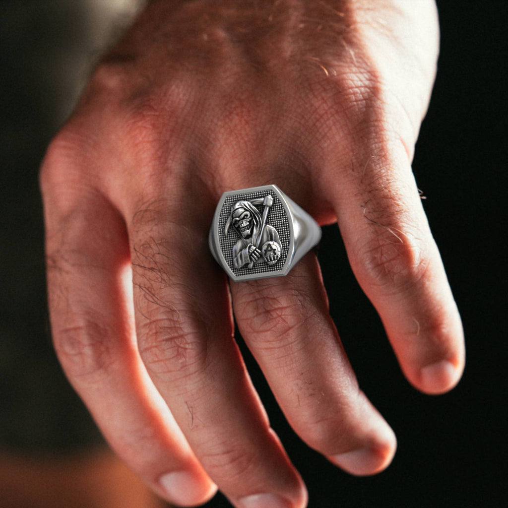 Silver Biker Reaper Ring - Symbol of Life’s Cycles