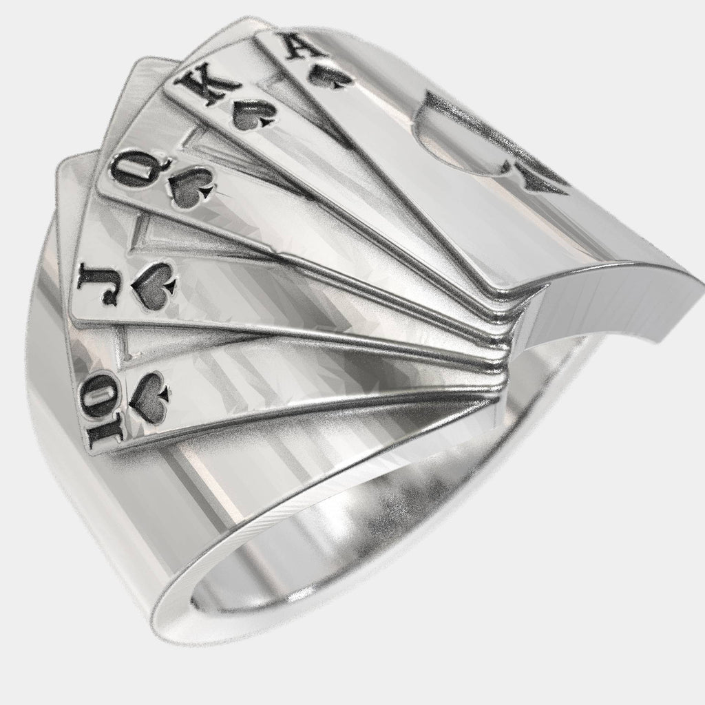 Poker Royal Flush Sterling Silver Ring