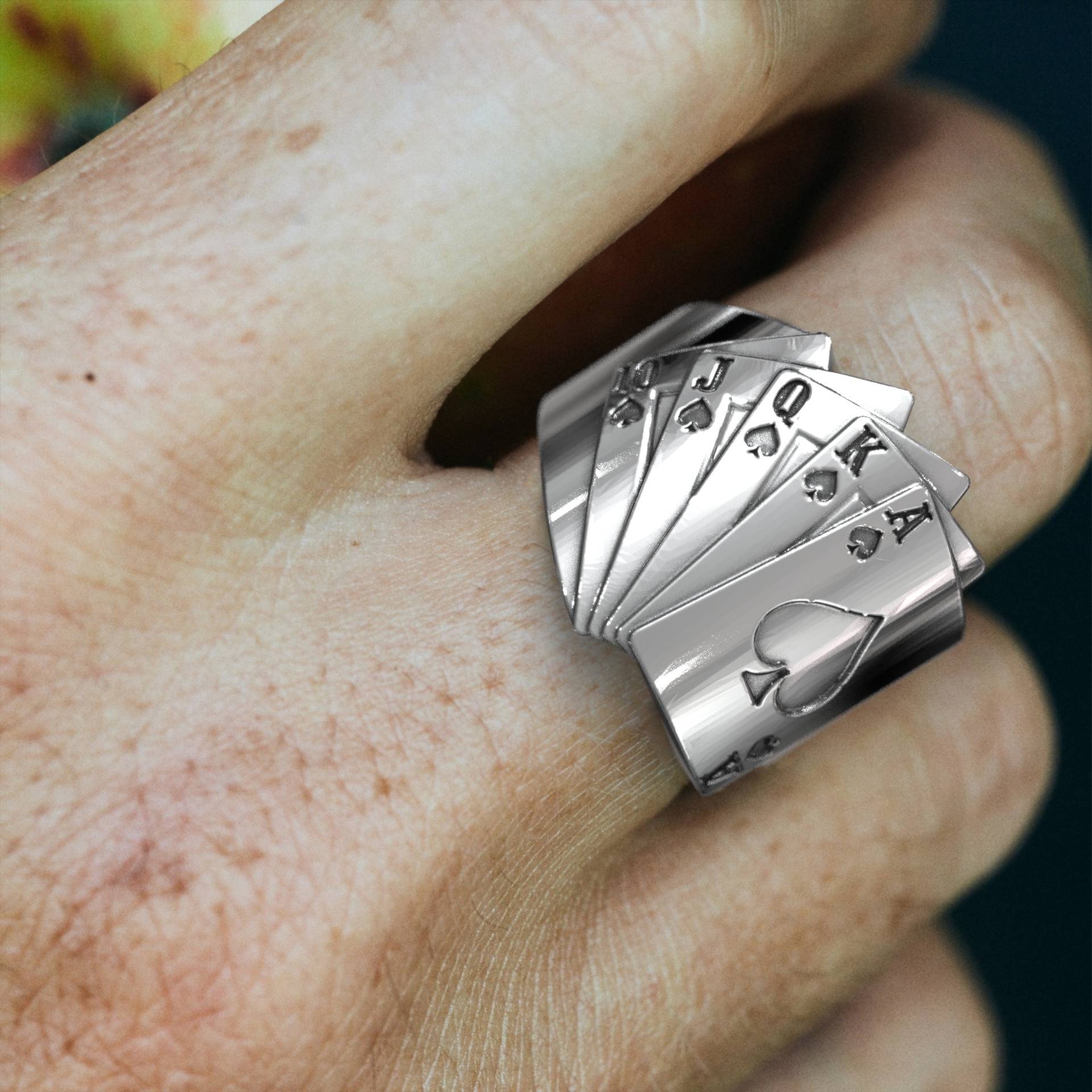 Poker Royal Flush Sterling Silver Ring