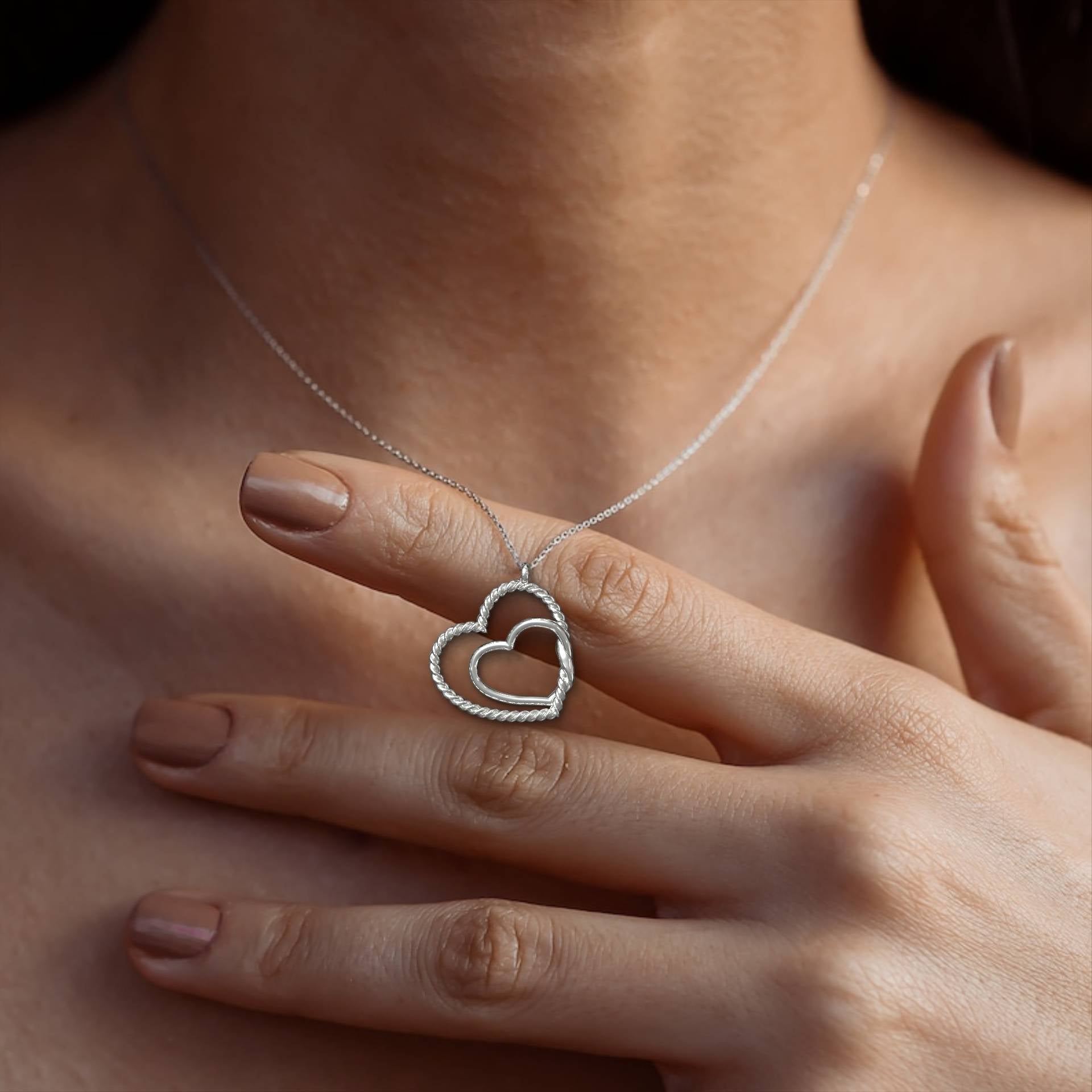 Love's Embrace Silver Double Heart Necklace